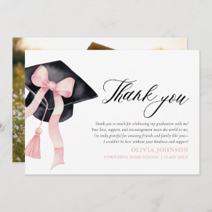 Pink Bow Coquette Graduation Cap Thank You Cards