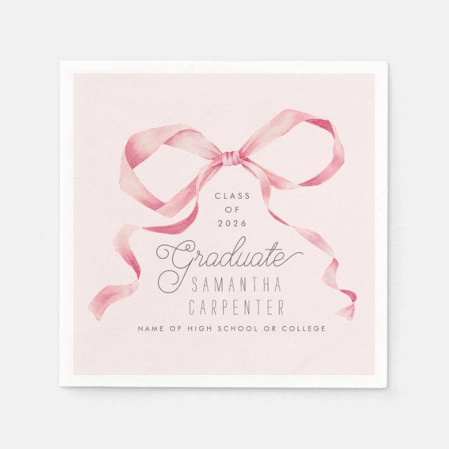 Pink Bow Coquette Graduation Party  Napkin (Front)