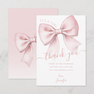 Pink Bow Coquette It's a Girl Baby Shower Thank You Card