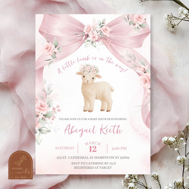 Pink Bow Coquette Lamb Baby Shower Invitation (Creator Uploaded)