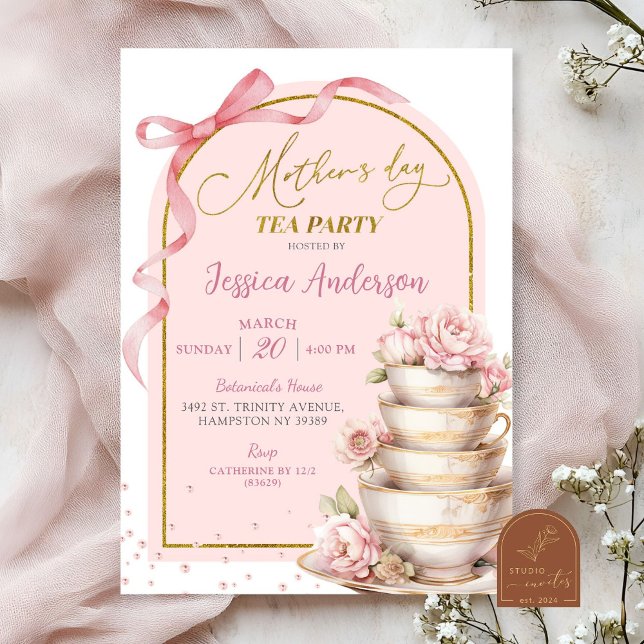 Pink Bow Coquette Mother's Day Tea Party Invitation (Creator Uploaded)