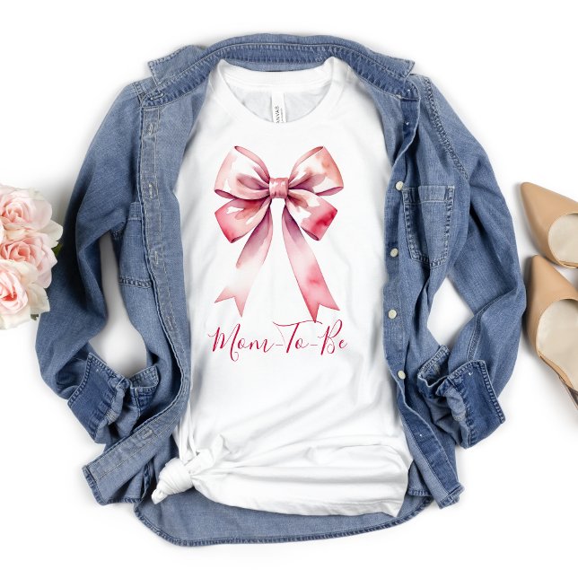 Pink Bow Coquette Mum To Be  T-Shirt (Pink Bow Mom To Be or Mom of Girls T-shirt)