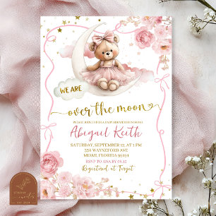 Pink Bow Coquette over the moon baby shower invita Invitation