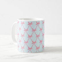 Pink Bow Coquette Pattern on Blue