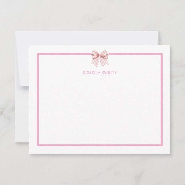 Pink Bow Coquette Personalised Note Card (Front)