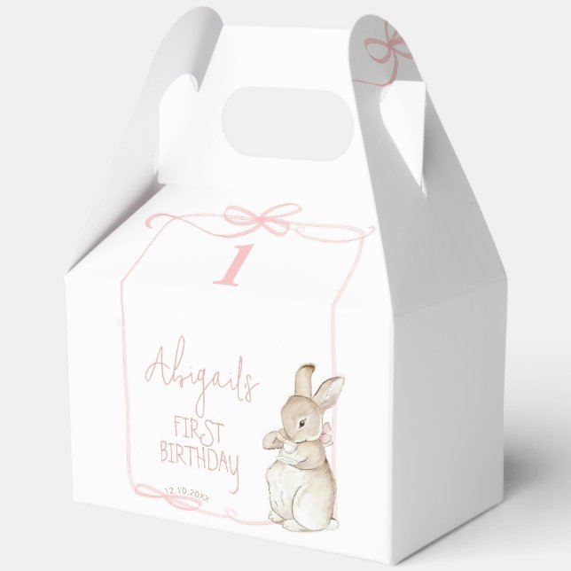 Pink Bow Coquette Peter the Rabbit 1st Birthday Favour Box (Front)
