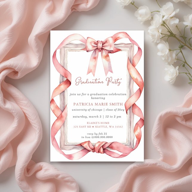 Pink Bow Coquette Photo Graduation Party Invitation (Pink Bow Coquette Photo Graduation Party Invitation)