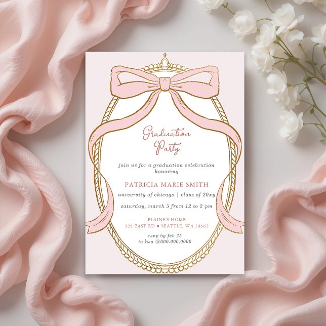 Pink Bow Coquette Photo Graduation Party Invitation (Pink Bow Coquette Photo Graduation Party Invitation)