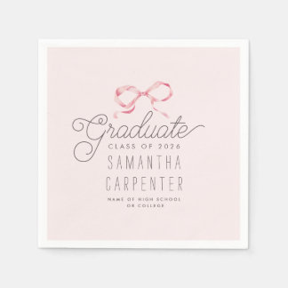 Pink Bow Coquette Photo Graduation Party  Napkin