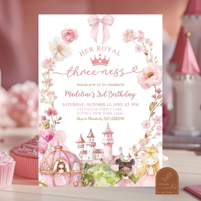 Pink Bow Coquette Princess Kingdom 3rd Birthday Invitation (Creator Uploaded)