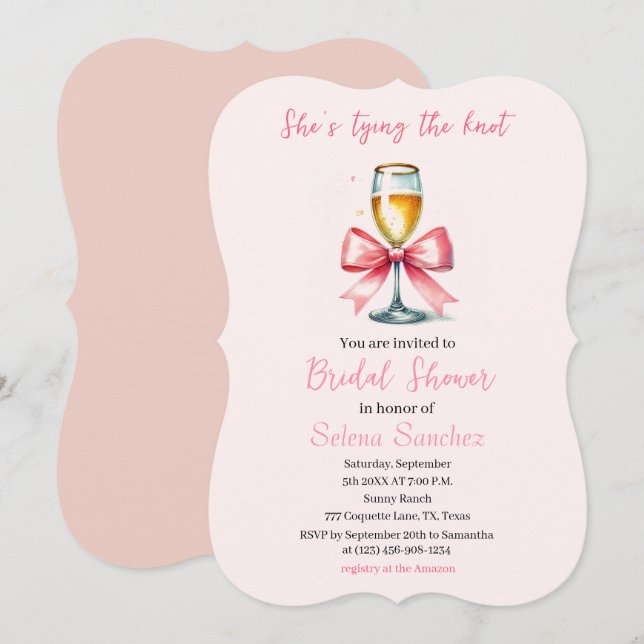 Pink Bow Coquette Prosecco Bridal shower Invitation (Front/Back)