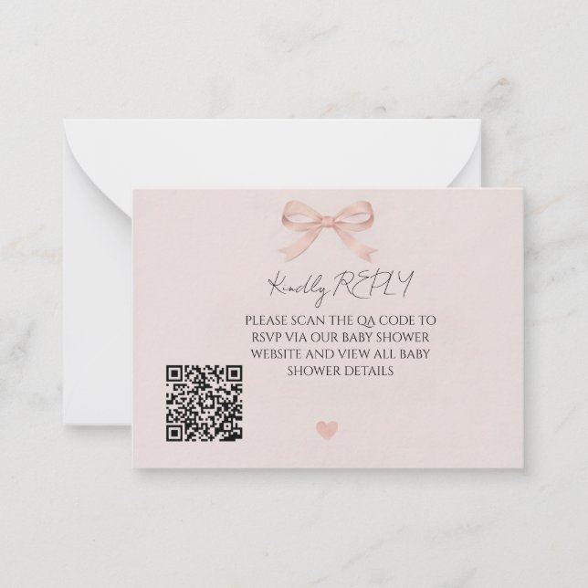 Pink Bow Coquette QR Code RSVP Card (Front)