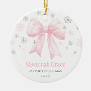 Pink Bow Coquette Ribbon Baby Girl 1st Christmas Ceramic Tree Decoration