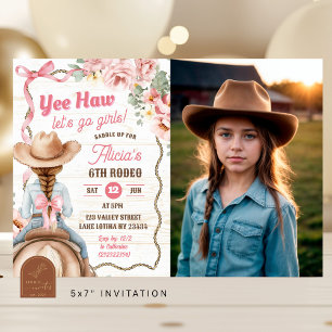 Pink Bow Coquette Rodeo Birthday with Photo Invitation