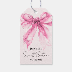 Pink Bow Coquette Script Sweet 16 Party Blush Gift Tags