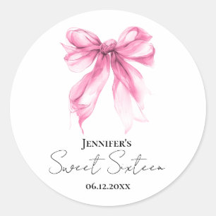 Pink Bow Coquette Script Sweet 16 Party Classic Round Sticker