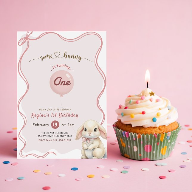 Pink Bow Coquette Some Bunny 1st Birthday Invitation (Creator Uploaded)