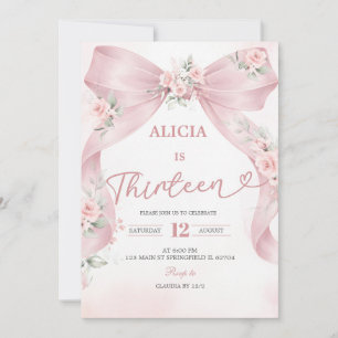 Pink Bow Coquette Teenager Birthday Invitation