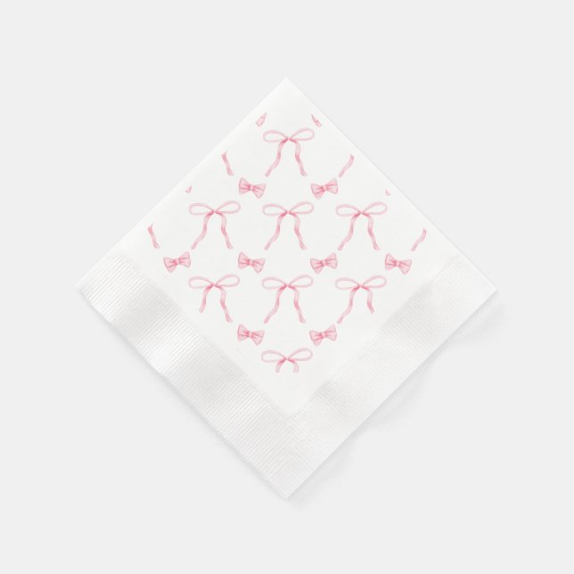 Pink Bow Coquette Theme Party Paper Napkin (Corner)