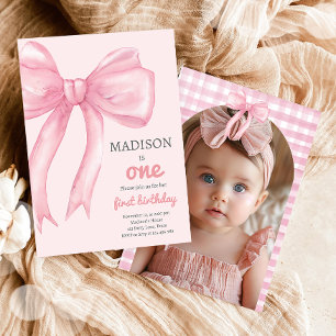 Pink Bow Coquette Wanna Be One Girl First Birthday Invitation