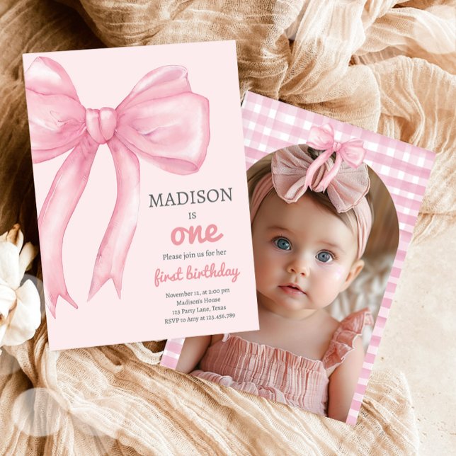 Pink Bow Coquette Wanna Be One Girl First Birthday Invitation (Creator Uploaded)