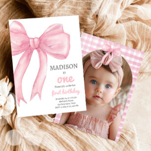 Pink Bow Coquette Wanna Be One Girl First Birthday Invitation