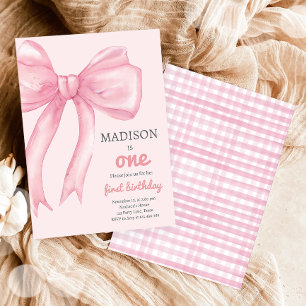 Pink Bow Coquette Wanna Be One Girl First Birthday Invitation