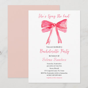 Pink Bow Coquette Watercolor Bachelorette Party Invitation