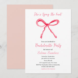 Pink Bow Coquette Watercolor Bachelorette Party Invitation