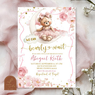 Pink Bow Coquette we can Bearly wait baby shower Invitation
