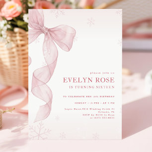 Pink Bow Coquette Winter 16th Birthday Party Invitation