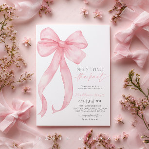 Pink Bow Corquette Tying The Knot Bridal Shower Invitation