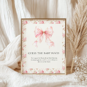 Pink Bow Cottage Floral Baby Food Baby Shower Game Poster