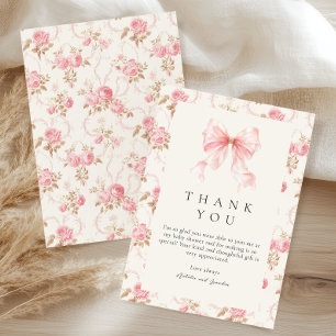 Pink Bow Cottage Floral Baby Shower Thank You Card