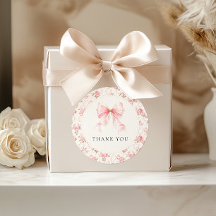 Pink Bow Cottage Floral Baby Shower Thank You Classic Round Sticker