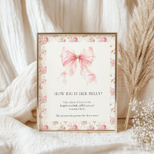 Pink Bow Cottage Floral Belly Baby Shower Game Poster