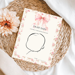 Pink Bow Cottage Floral Draw Baby Shower Game Poster