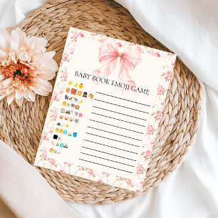 Pink Bow Cottage Floral Emoji Baby Shower Game Poster