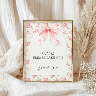 Pink Bow Cottage Floral Favours Baby Shower Sign
