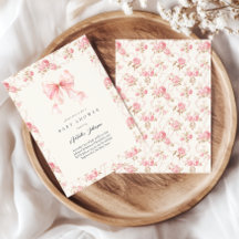 Pink Bow Cottage Floral Girl Baby Shower