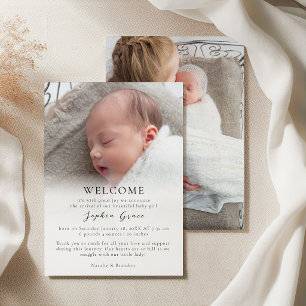 Pink Bow Cottage Floral Welcome Baby Photo Announcement