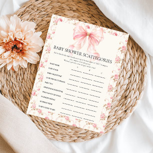 Pink Bow Cottage Scattergories Baby Shower Game Poster