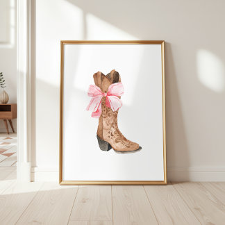 Pink Bow Cowgirl Boot Girly Western Wall Art