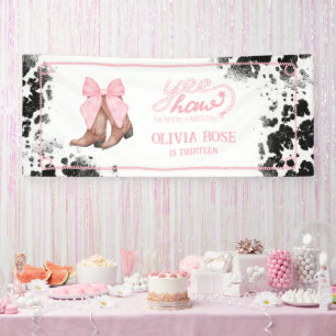 Pink Bow & Cowgirl Boots Coquette Western Birthday Banner