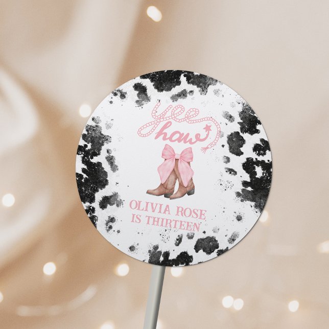Pink Bow & Cowgirl Boots Coquette Western Birthday Classic Round Sticker (Creator Uploaded)