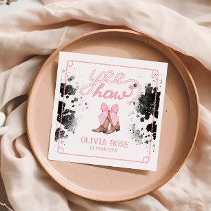 Pink Bow & Cowgirl Boots Coquette Western Birthday Napkin