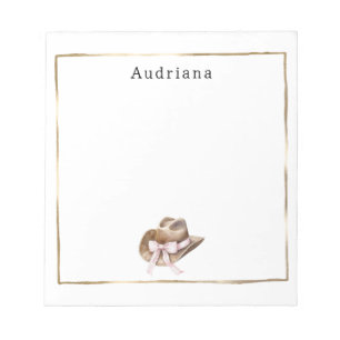 Pink Bow Cowgirl Hat Personalized  Notepad