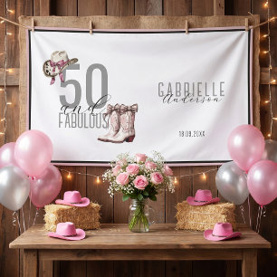 Pink Bow Cowgirt Western 50 and Fabulous Birthday Banner
