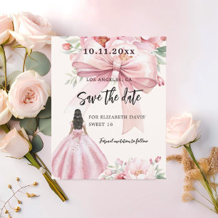 Pink bow cream dress Sweet 16 Save the Date card