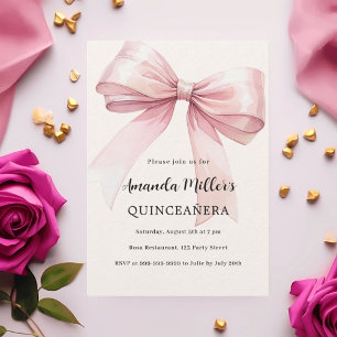 Pink bow cream elegant Quinceanera luxury Invitation